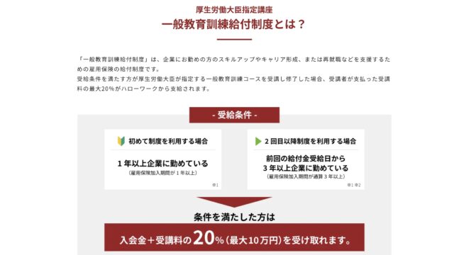 スパルタ英会話の一般教育訓練給付制度